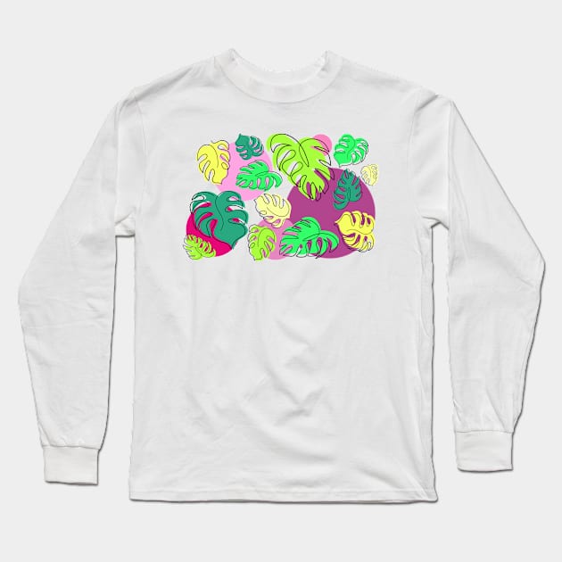 Colorful  Monstera leaves Long Sleeve T-Shirt by yaseminarinart